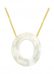 18 Karat Gold O Letter Mother Of Pearl Pendant Necklace