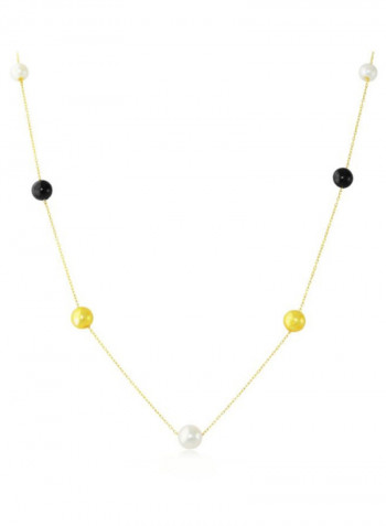 18 Karat Solid Gold Built-In Pearl Necklace