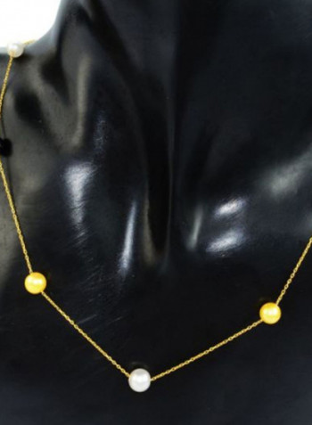 18 Karat Solid Gold Built-In Pearl Necklace
