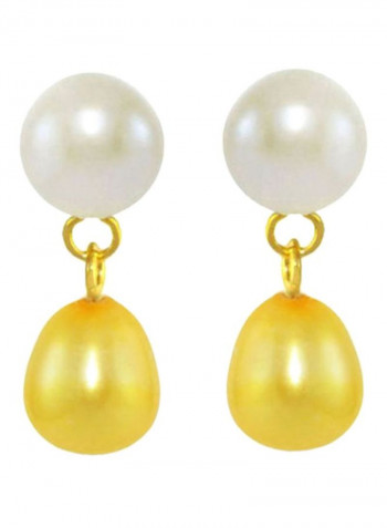 18K Gold Pearl Drop Dangle Earrings