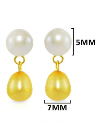 18K Gold Pearl Drop Dangle Earrings