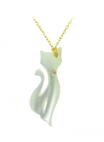 18 Karat Gold Cat With Crystal Design Mother of Pearl Necklace