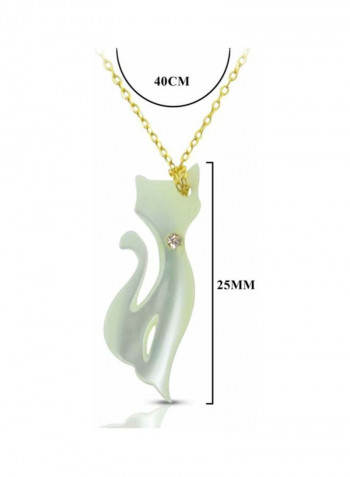 18 Karat Gold Cat With Crystal Design Mother of Pearl Necklace