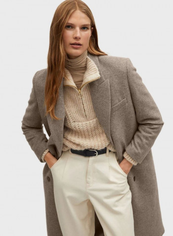 Solid Pattern Longline Coat Grey