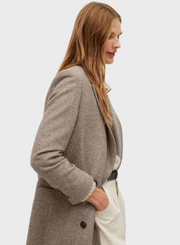 Solid Pattern Longline Coat Grey