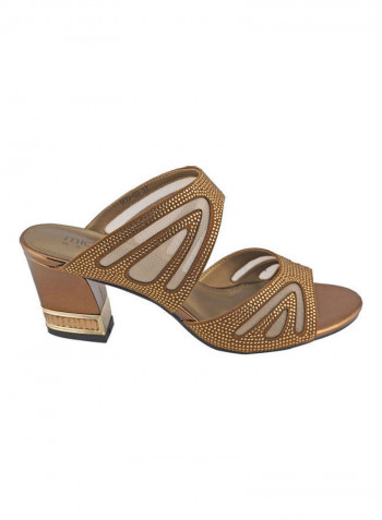High Heel Wedge Sandals Brown/Gold