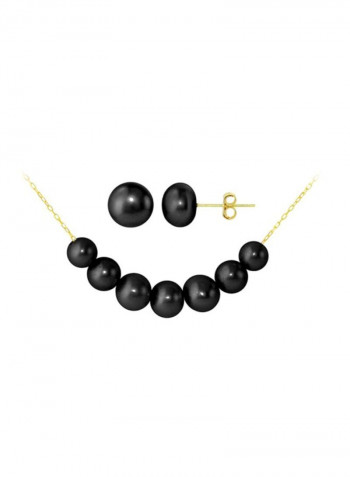 3-Piece 18 Karat Gold Pearl Necklace And Earrings Set