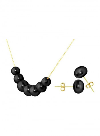 3-Piece 18 Karat Gold Pearl Necklace And Earrings Set