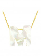 18 Karat Gold Mother Of Pearl Letter M Pendant Necklace
