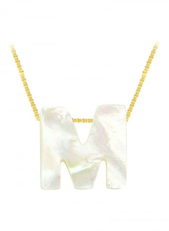 18 Karat Gold Mother Of Pearl Letter M Pendant Necklace
