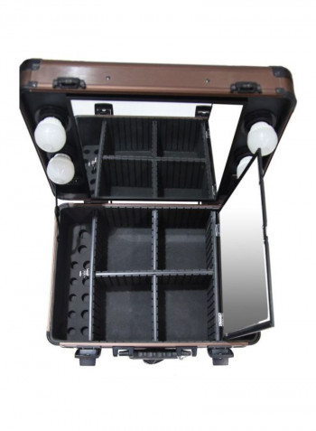 Makeup Box Trolley Bag With LED Brown
