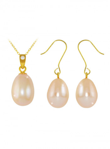 18K Gold Pearl Diamond Pendant Jewellery Set