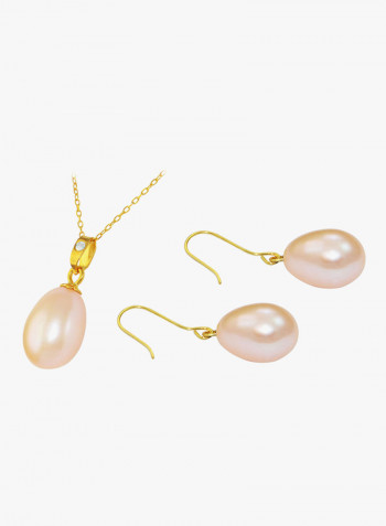 18K Gold Pearl Diamond Pendant Jewellery Set