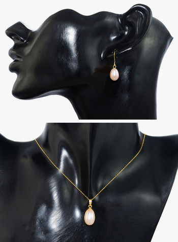 18K Gold Pearl Diamond Pendant Jewellery Set