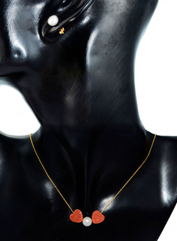 18K Gold Sunstones And Pearl Heart Jewellery Set