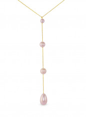 18 Karat Gold Gradual Built-in Drop Pearl Lariat Necklace