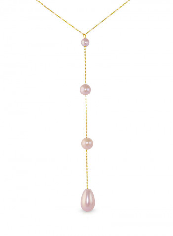 18 Karat Gold Gradual Built-in Drop Pearl Lariat Necklace