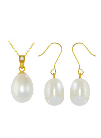 18K Gold Pearl Diamond Pendant Jewellery Set