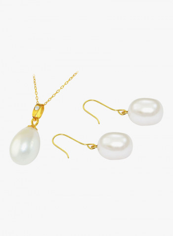 18K Gold Pearl Diamond Pendant Jewellery Set
