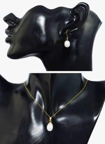 18K Gold Pearl Diamond Pendant Jewellery Set