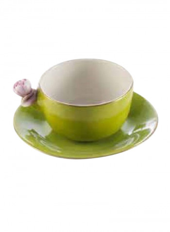 Coffee Cup With Rose And Saucer Acid Green Lilac 5X12cm