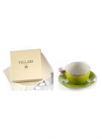 Coffee Cup With Rose And Saucer Acid Green Lilac 5X12cm