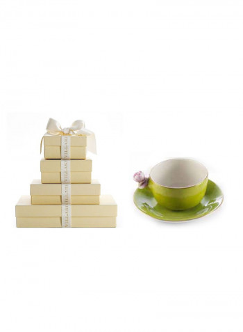 Coffee Cup With Rose And Saucer Acid Green Lilac 5X12cm