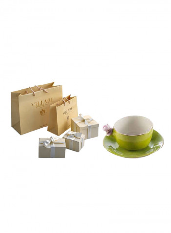 Coffee Cup With Rose And Saucer Acid Green Lilac 5X12cm