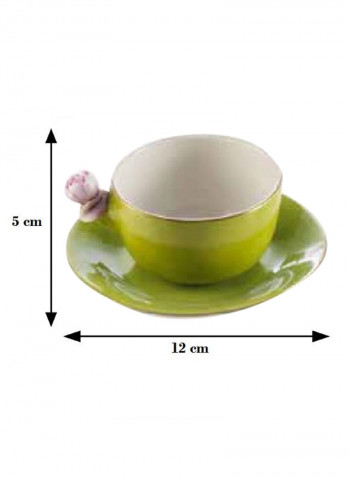 Coffee Cup With Rose And Saucer Acid Green Lilac 5X12cm