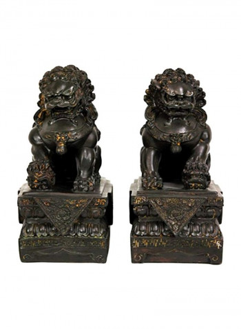 2-Piece Foo Dog Statue Set Black/Yellow 9inch