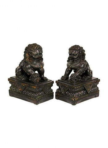 2-Piece Foo Dog Statue Set Black/Yellow 9inch