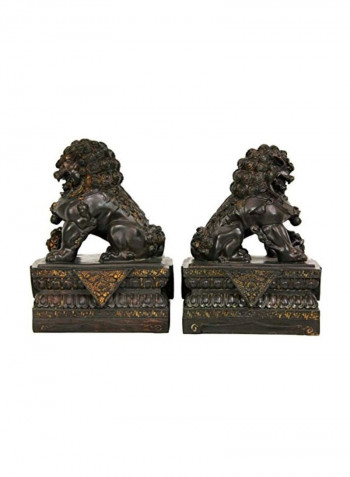 2-Piece Foo Dog Statue Set Black/Yellow 9inch