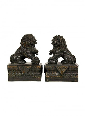 2-Piece Foo Dog Statue Set Black/Yellow 9inch