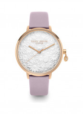 Women's Lilac Leather Strap Watch With 3D White Floral Dial
