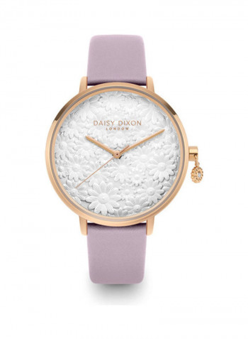 Women's Lilac Leather Strap Watch With 3D White Floral Dial