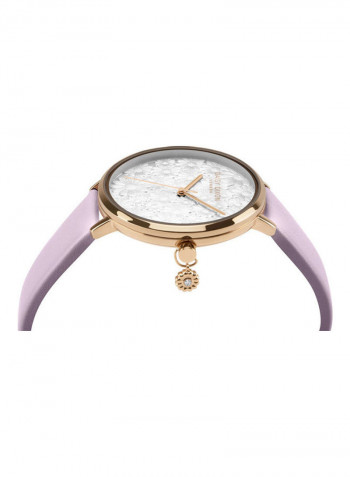 Women's Lilac Leather Strap Watch With 3D White Floral Dial