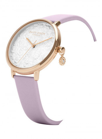 Women's Lilac Leather Strap Watch With 3D White Floral Dial
