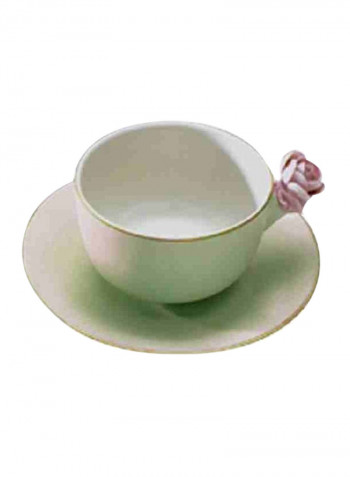 Coffee Cup With Rose And Saucer Spring Green/Baby Rose 5X12cm