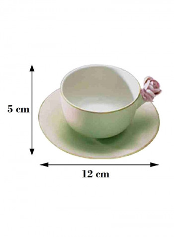 Coffee Cup With Rose And Saucer Spring Green/Baby Rose 5X12cm