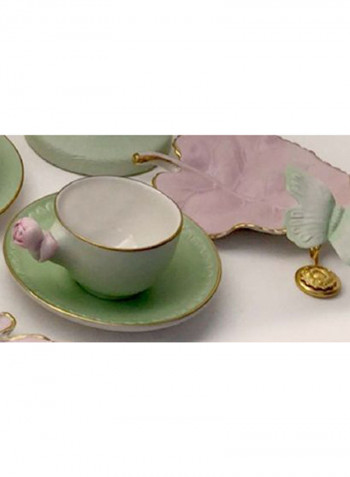Coffee Cup With Rose And Saucer Spring Green/Baby Rose 5X12cm