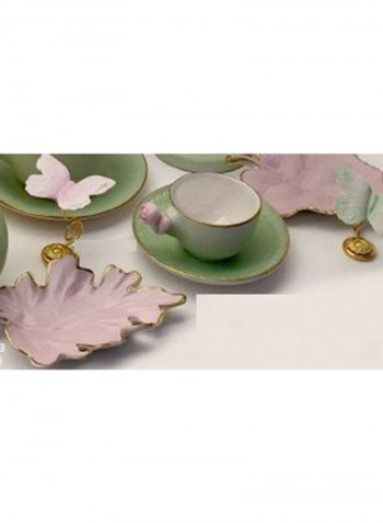 Coffee Cup With Rose And Saucer Spring Green/Baby Rose 5X12cm