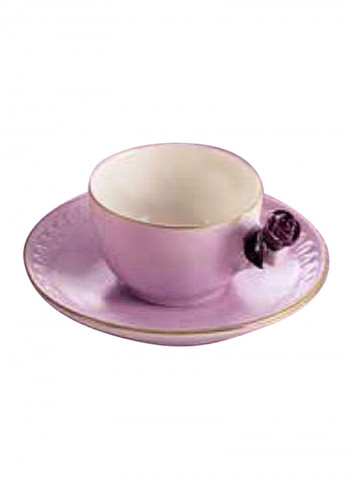 Coffee Cup With Rose And Saucer Lilac Plum 5X12cm