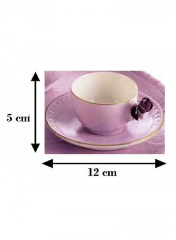 Coffee Cup With Rose And Saucer Lilac Plum 5X12cm