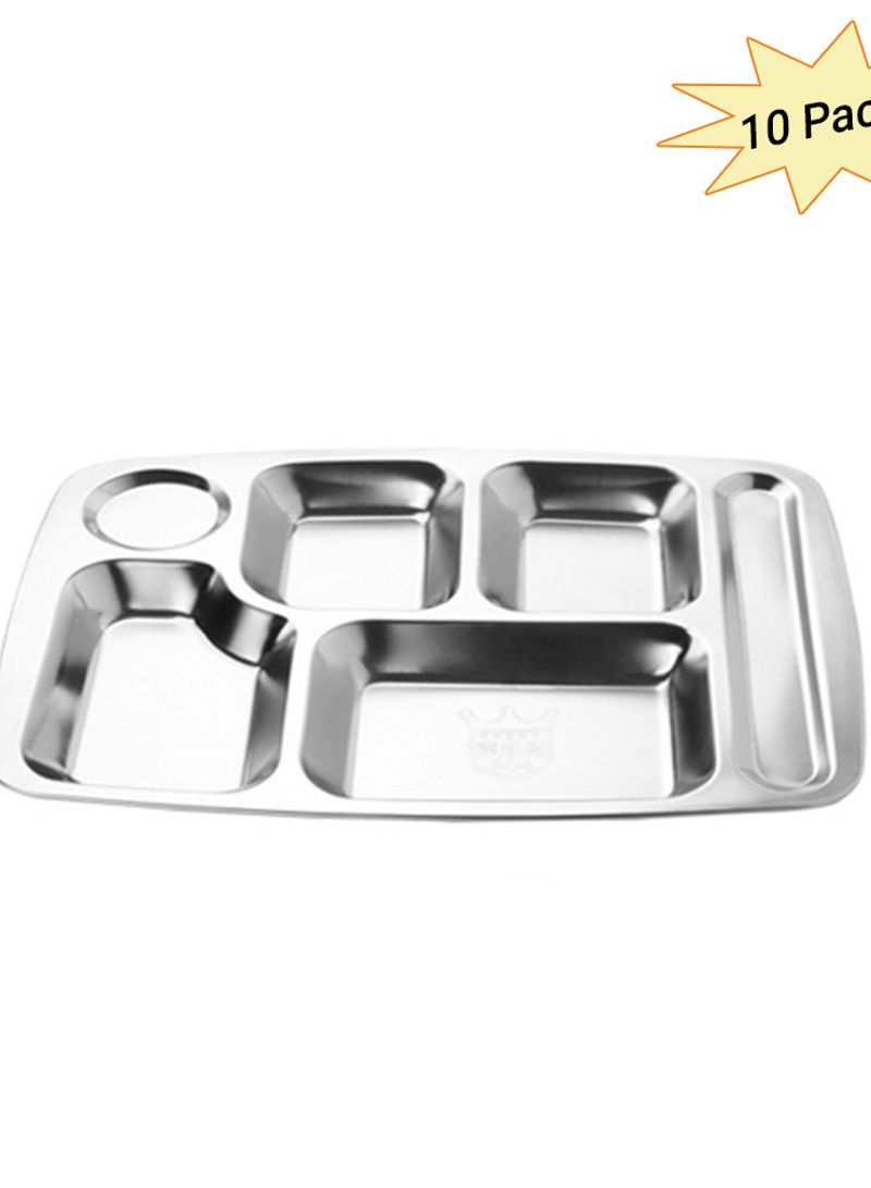 Stainless Steel 6 Sections Segmented Meal Tray Silver 36cm