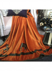 Carriage Pattern Comfy Throw Blanket Cotton Orange 150x200centimeter
