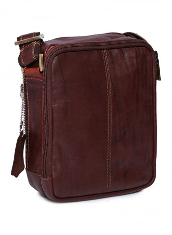 Leather Stitch Detailed Crossbody Bag Brown