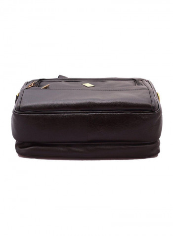 Leather Multipurpose Zipper Messenger Bag Black