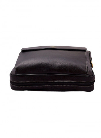 Leather Multipurpose Zipper Messenger Bag Black