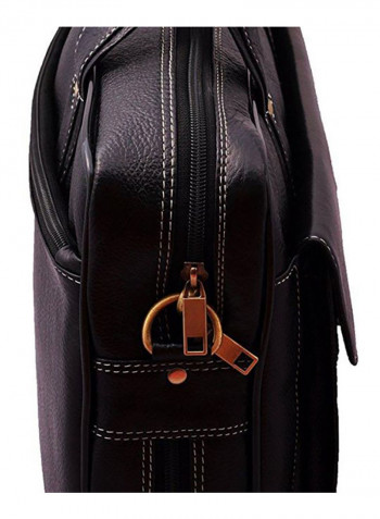 Leather Multipurpose Zipper Messenger Bag Black