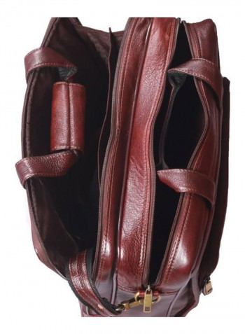 Leather Multipurpose Zipper Messenger Bag Brown